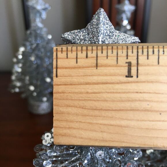 6 Silver Glitter Tabletop Decor Star Topped Bottle Brush Christmas Trees - Picture 16 of 16